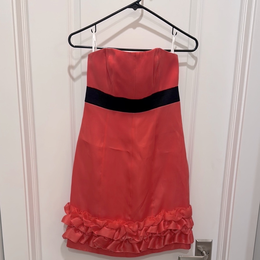 Phoebe Couture Size 2 Pink and Black Ruffled Strapless Mini Dress - Picture 2 of 16